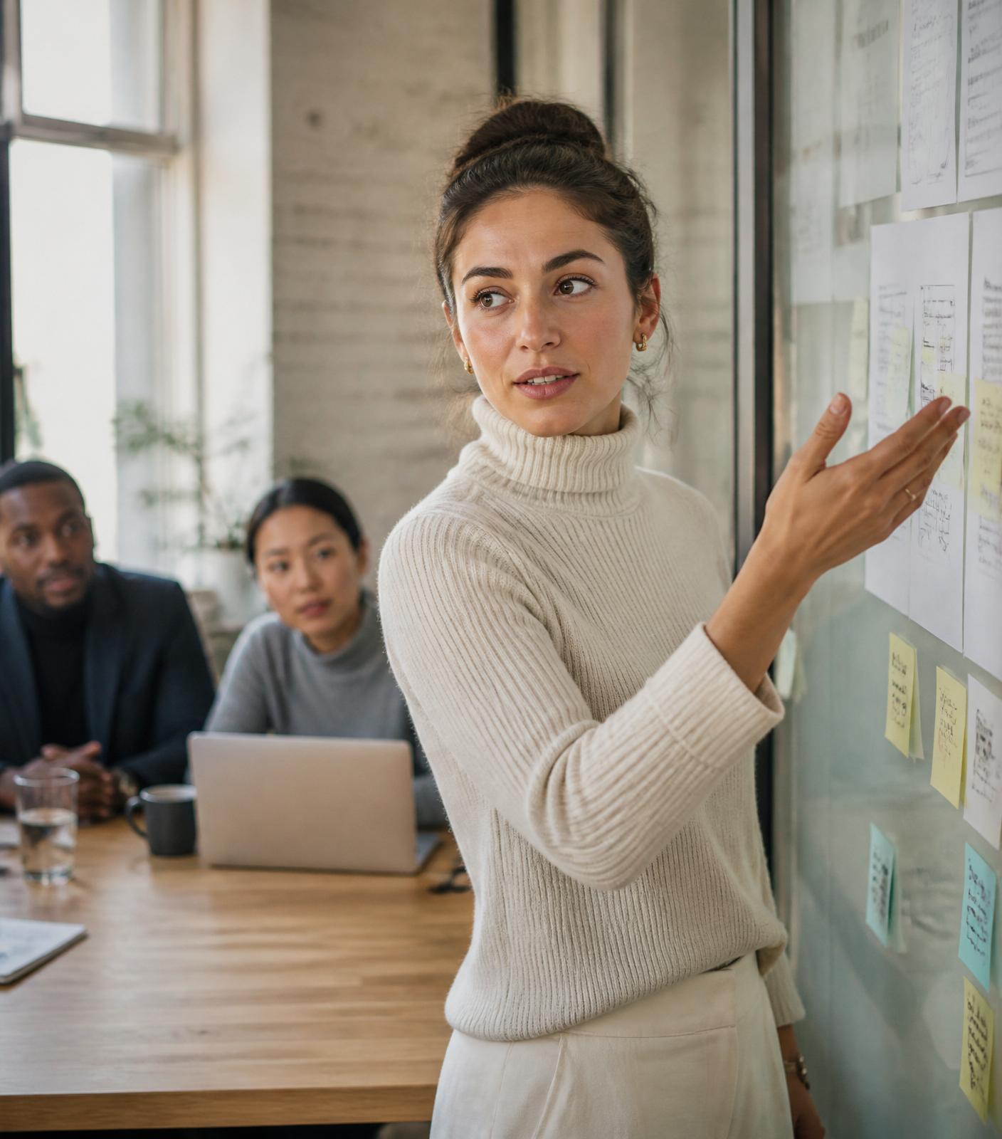 Product manager presenteert een case aan haar team